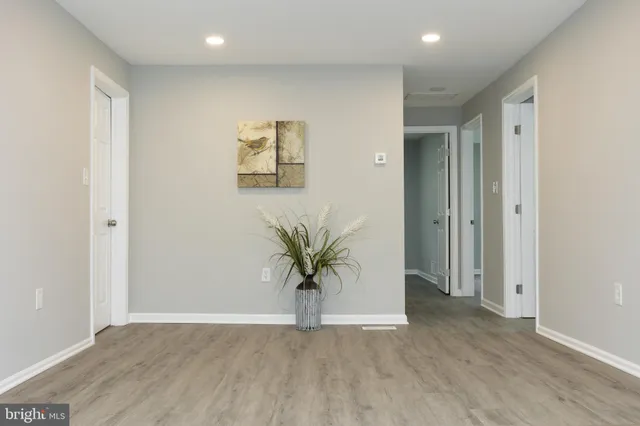 a view of a hallway with a potted plant