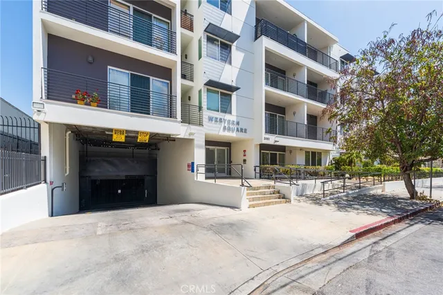 a view of a building with a bench
