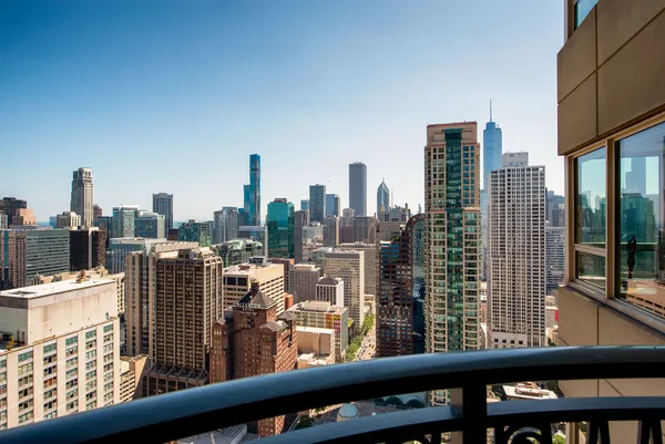 a view of a city from a balcony