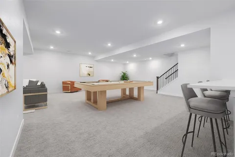 a view of yard with seating area and car parked