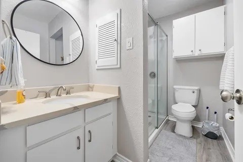 2003 North Fulton Beach Road, Unit 43 Rockport, TX 78382 - Photo 13 of 30 Primary bath features quartz countertop and new shower any plenty of cabinets for
storage.