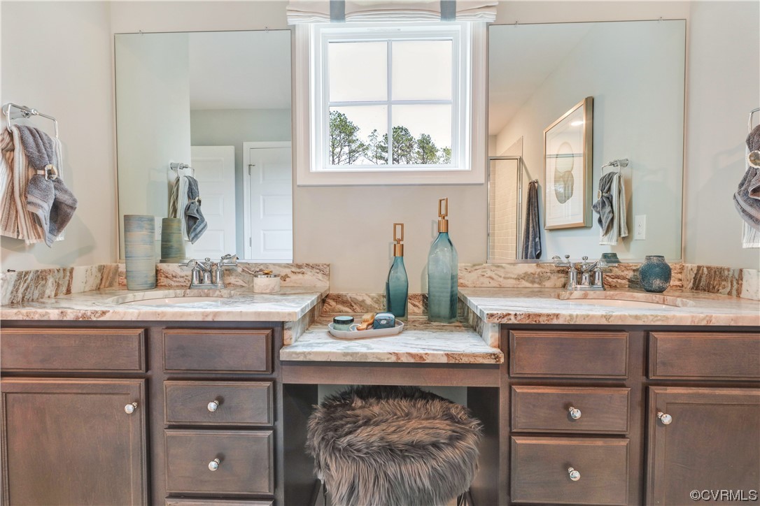 18637 Palisades Ridge Moseley, VA 23120 - Photo 21 of 41 a bathroom with a granite countertop sink and a mirror