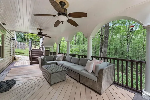 a view of a balcony with chair