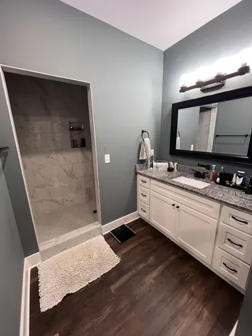 a bathroom with a bathtub