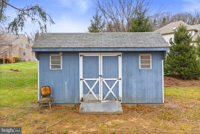 a yard with trees in the background