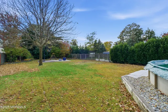 a view of a park with large trees