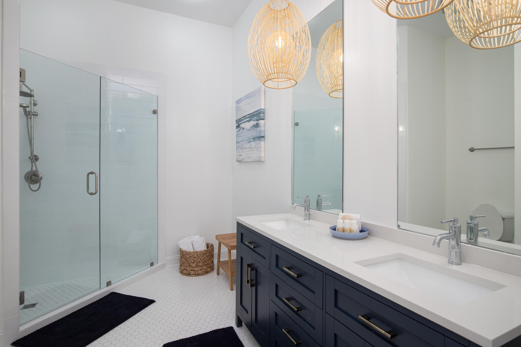 10343 East County Highway 30A, Unit 330 Inlet Beach, FL 32413 - Photo 7 of 30 a bathroom with a double vanity sink mirror and shower