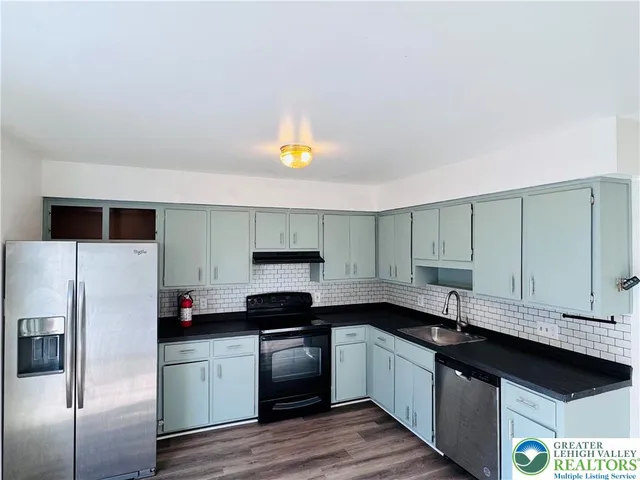 a kitchen with a sink a stove and refrigerator