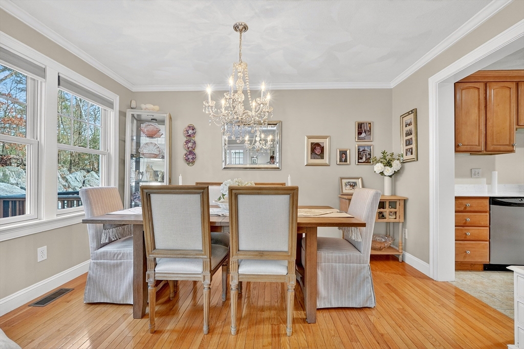 102 Central Street, Unit 5A Saugus, MA 01906 - Photo 7 of 31 a view of a dining room with furniture a chandelier and wooden floor
