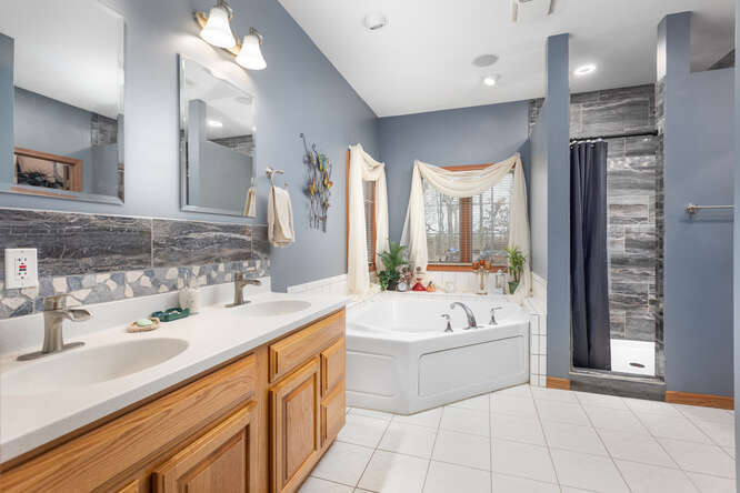 2658 East 1559th Road Ottawa, IL 61350 - Photo 32 of 53 a bathroom with a double vanity sink mirror and bathtub