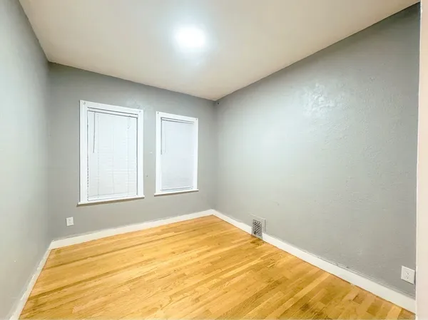 a view of a room with a window