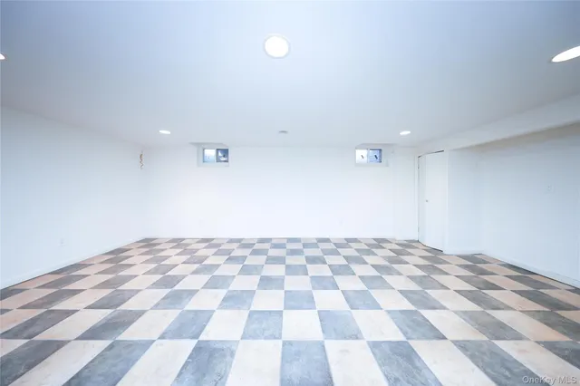 a view of a black and white checkered floor