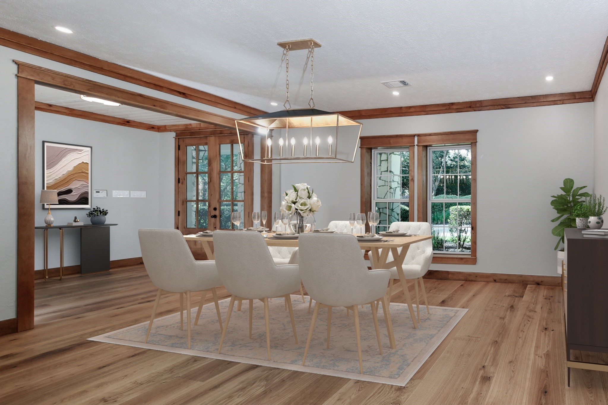 26442 McDonald Road Spring, TX 77380 - Photo 11 of 50 Virtual Staging: Dining room has ample room for a long table and buffet. Modern open lantern in gold is perfect in this room.