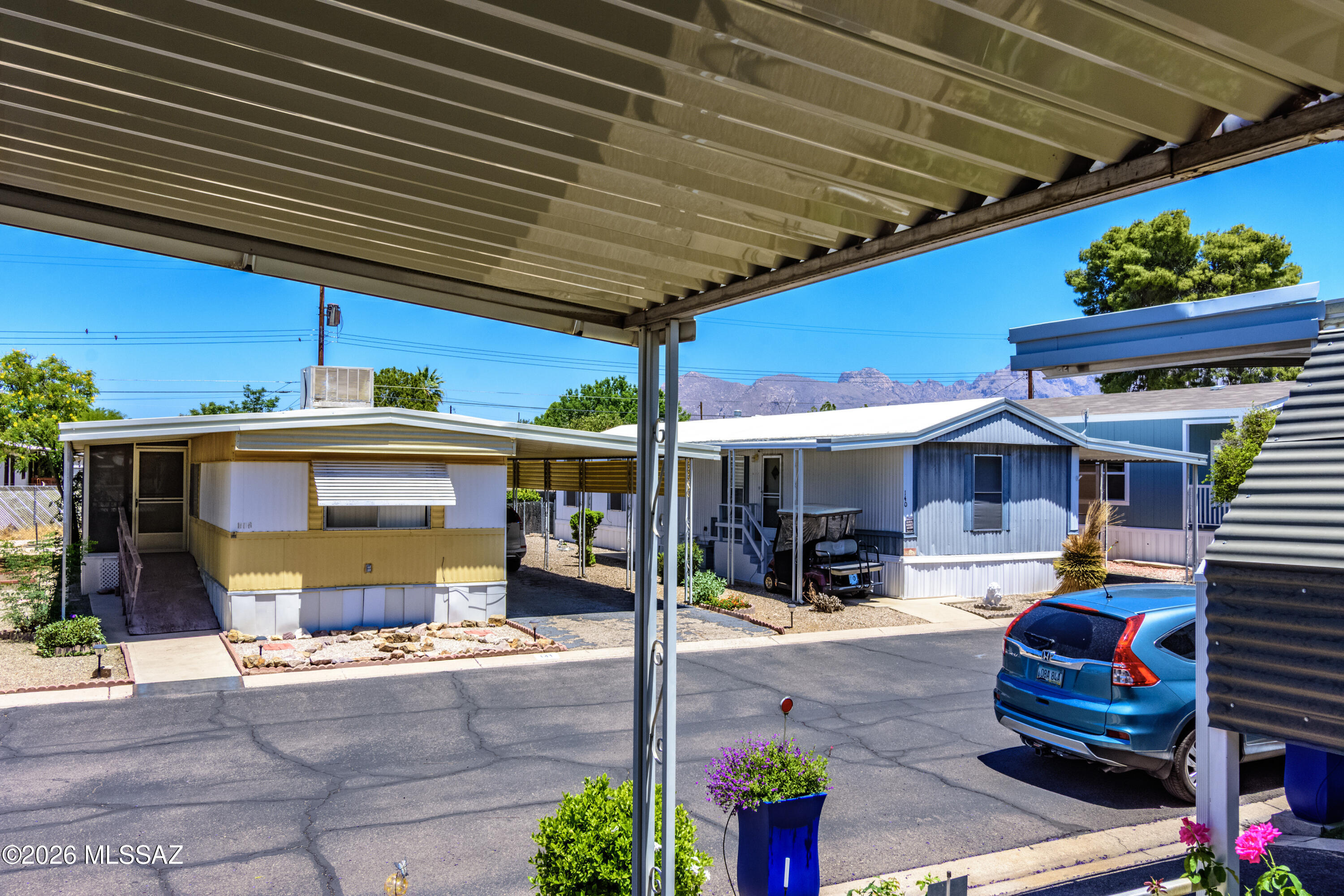 4550 North Flowing Wells Road, Unit 155 Tucson, AZ 85705 - Photo 8 of 40 a view of the patio with table and chairs potted plants and floor to ceiling window