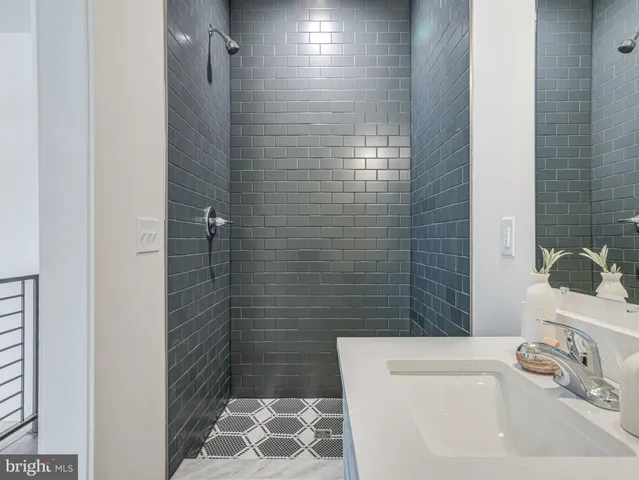 a bathroom with a sink and a shower