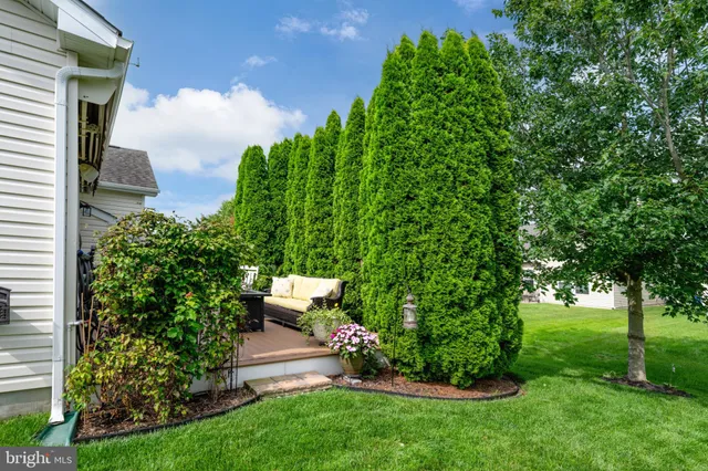 a view of a patio with couches chairs potted plants and wooden floor