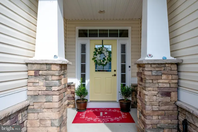 a aerial view of a house with a yard and potted plants