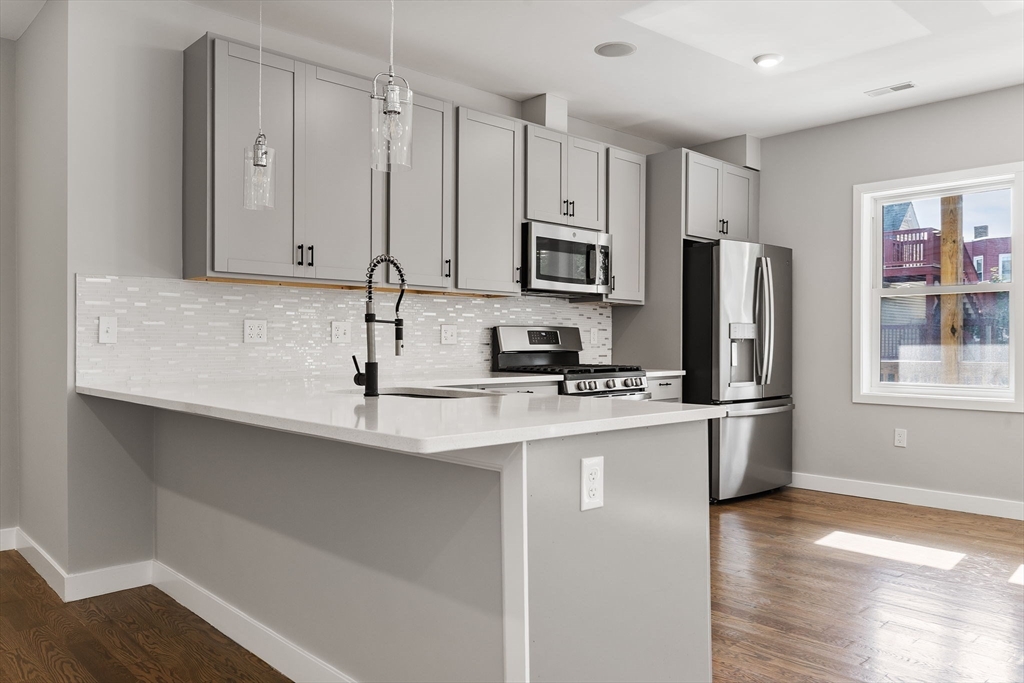 10 Ruthven Park, Unit 2 Boston, MA 02121 - Photo 5 of 25 a kitchen with stainless steel appliances a sink stove refrigerator and cabinets
