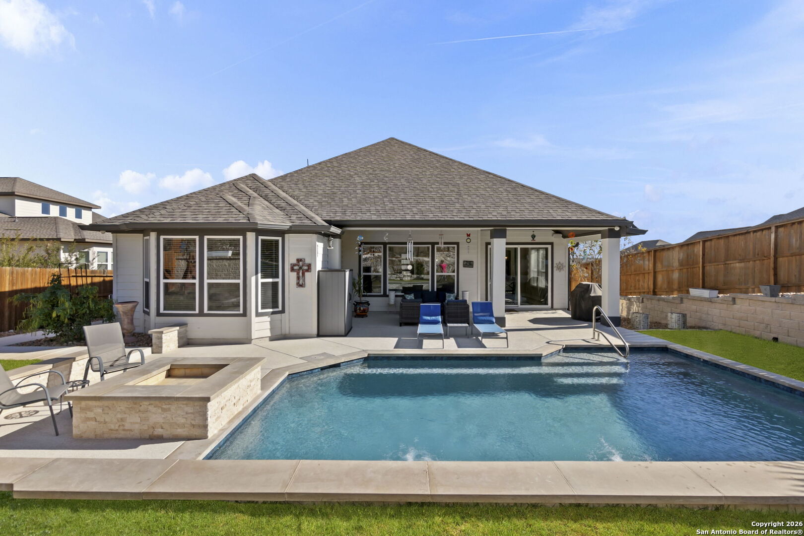 705 Tree Top Pass New Braunfels, TX 78130 - Photo 28 of 49 a view of a house with swimming pool and sitting area