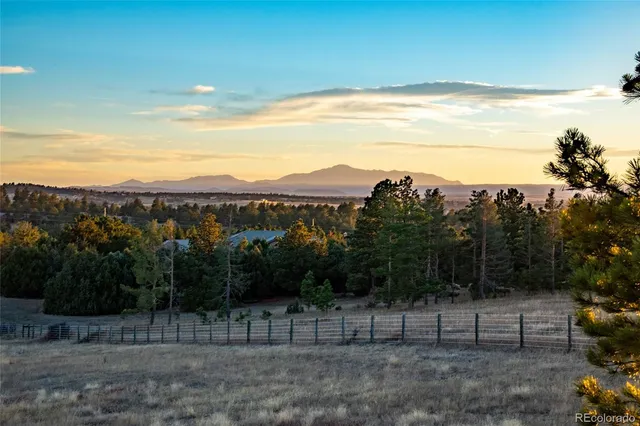 a view of a yard with a mountain