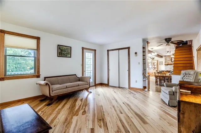 a living room with a large window