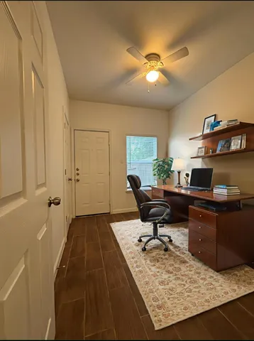 a workspace with a couch