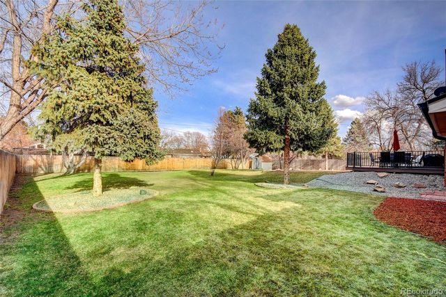 a garden with trees in the background