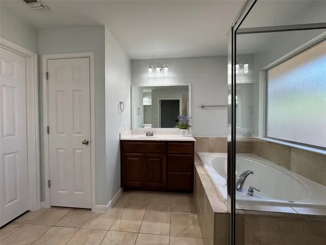 a bathroom with a sink a mirror and a bathtub