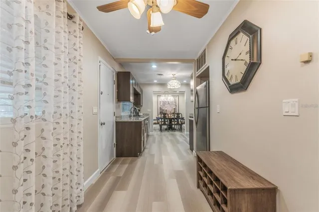 a view of a hallway with workspace