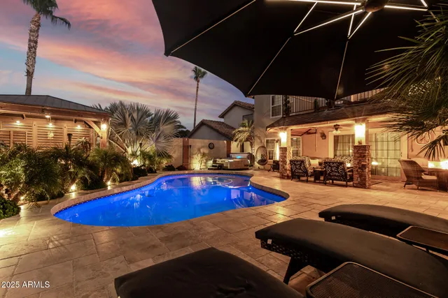 a front view of a house with patio