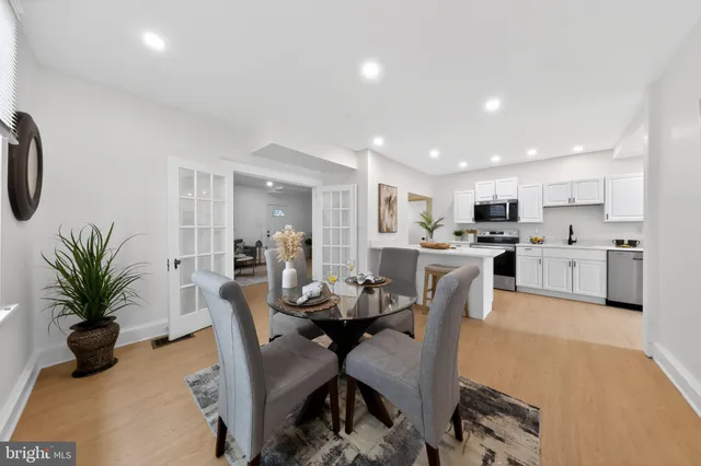 a view of a dining room kitchen and a window