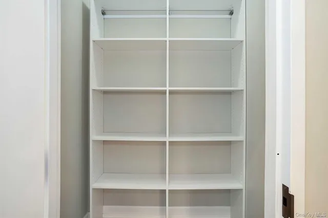 a view of walk in closet with empty racks