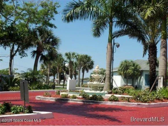 a view of street with palm trees