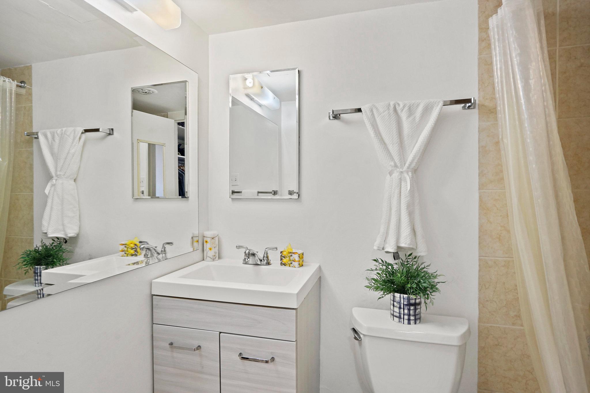 950 25th Street Northwest, Unit 1027N Washington, DC 20037 - Photo 18 of 32 a bathroom with a sink a mirror a vanity and a potted plant