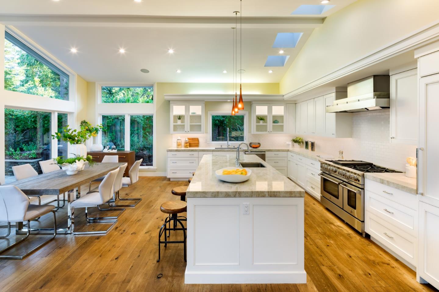 631 La Mesa Drive Portola Valley, CA 94028 - Photo 11 of 27 a kitchen with stainless steel appliances granite countertop a stove a sink and a refrigerator