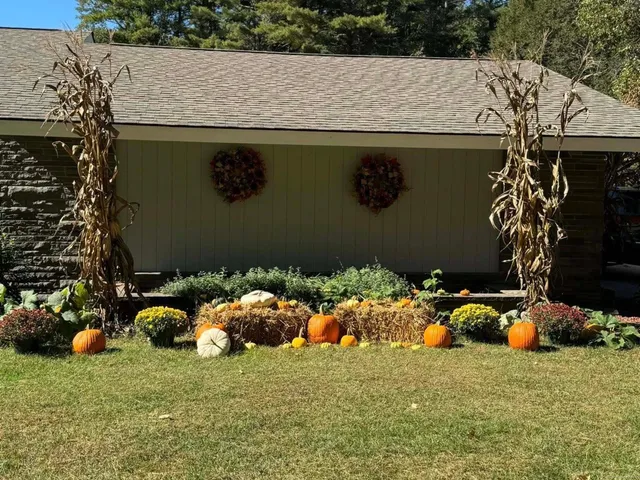 a front view of a house with garden