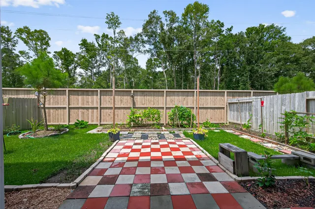 a view of a backyard with plants