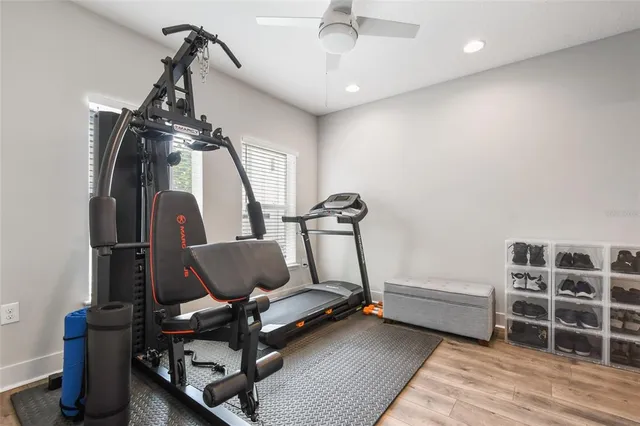 a view of a room with gym equipment