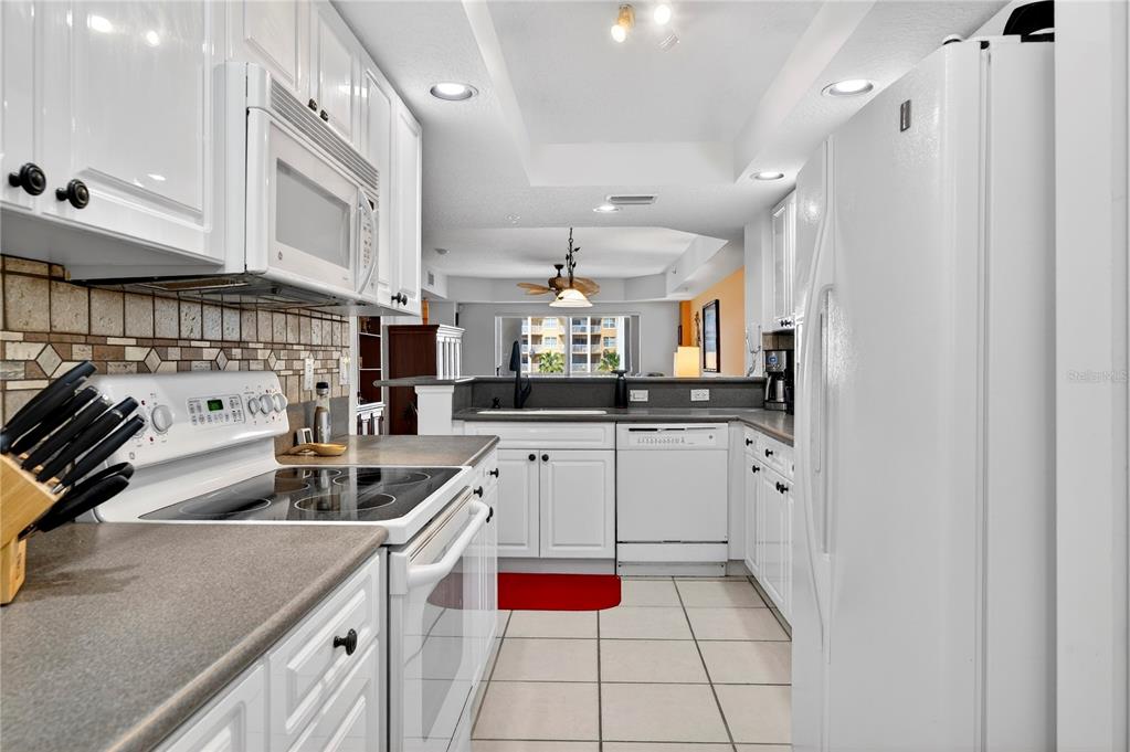 4670 Links Village Drive, Unit D506 Ponce Inlet, FL 32127 - Photo 15 of 60 a kitchen with stainless steel appliances kitchen island granite countertop a refrigerator and a sink