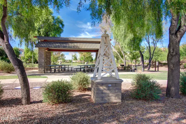 a view of a park with large trees