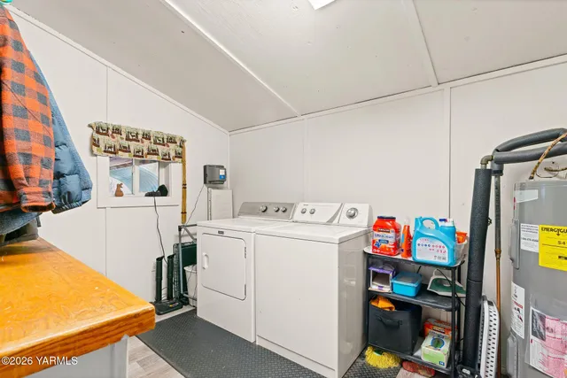 a storage room with washer and dryer