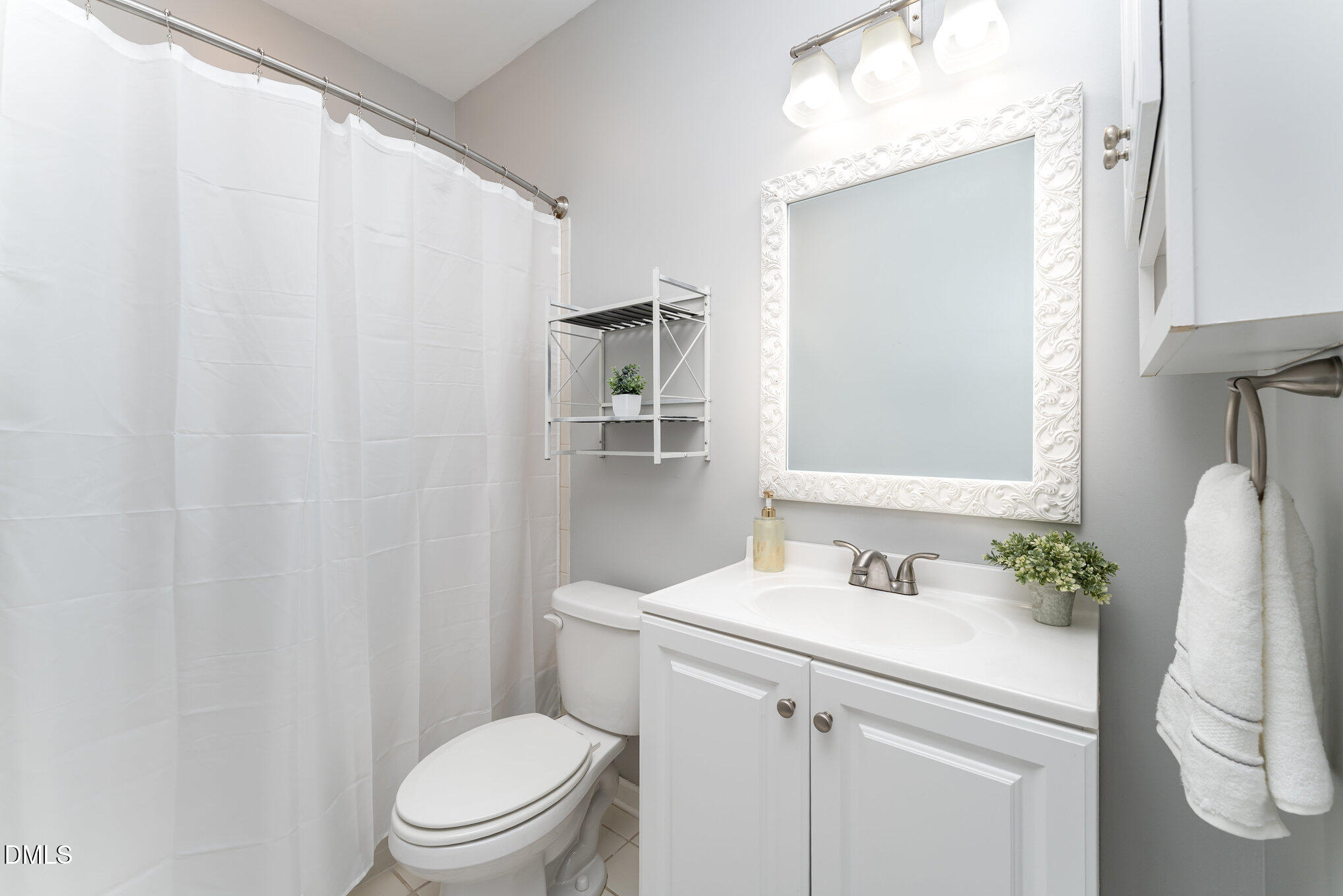 8231 Allyns Landing Way, Unit 101 Raleigh, NC 27615 - Photo 22 of 25 a bathroom with a sink a toilet and shower curtain