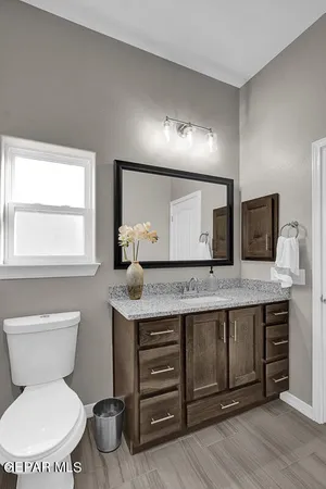 a bathroom with a toilet a sink and a mirror