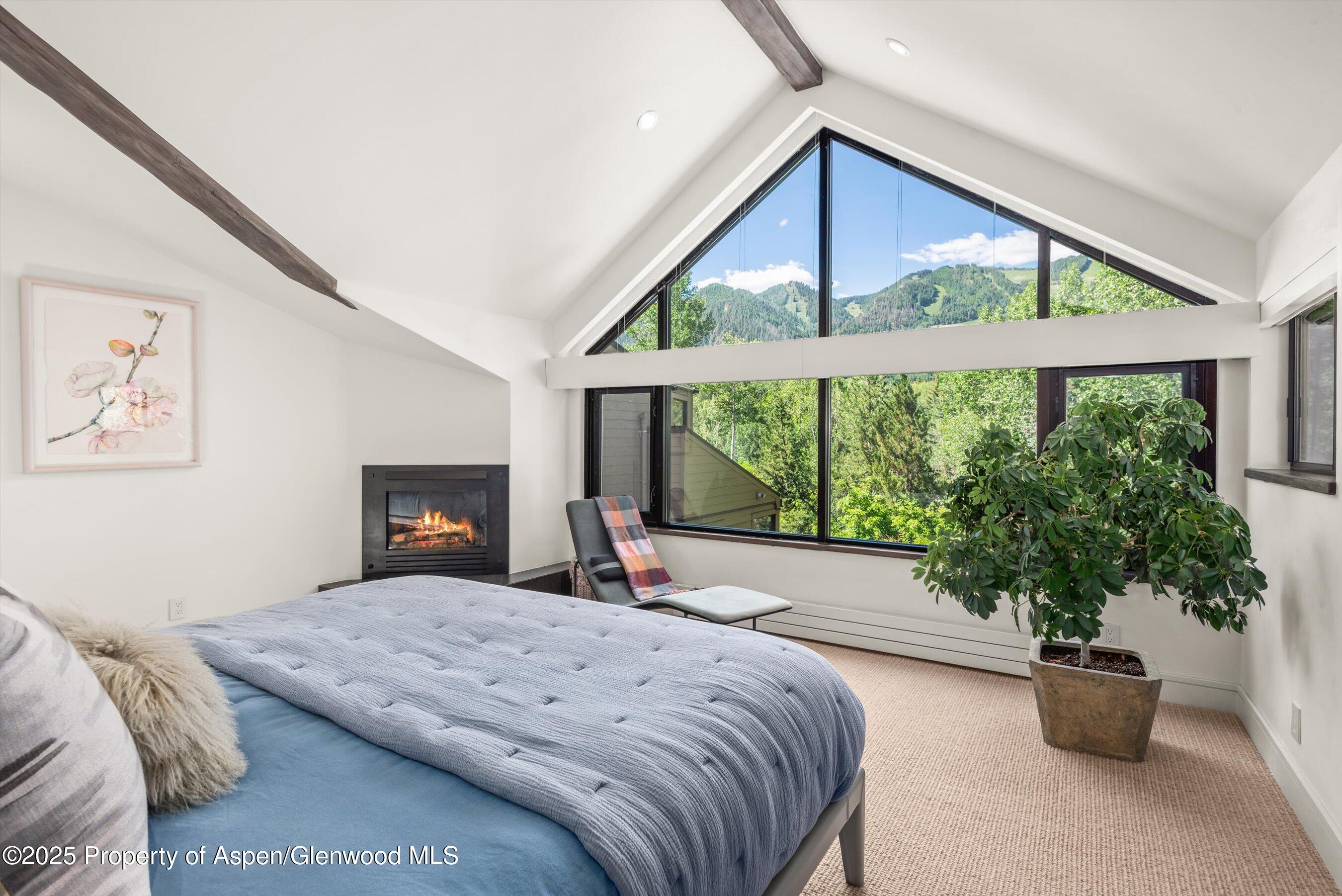 155 Lone Pine Road, Unit RIVER BLUFF #2 Aspen, CO 81611 - Photo 23 of 42 a bed sitting in a spacious bedroom next to a window