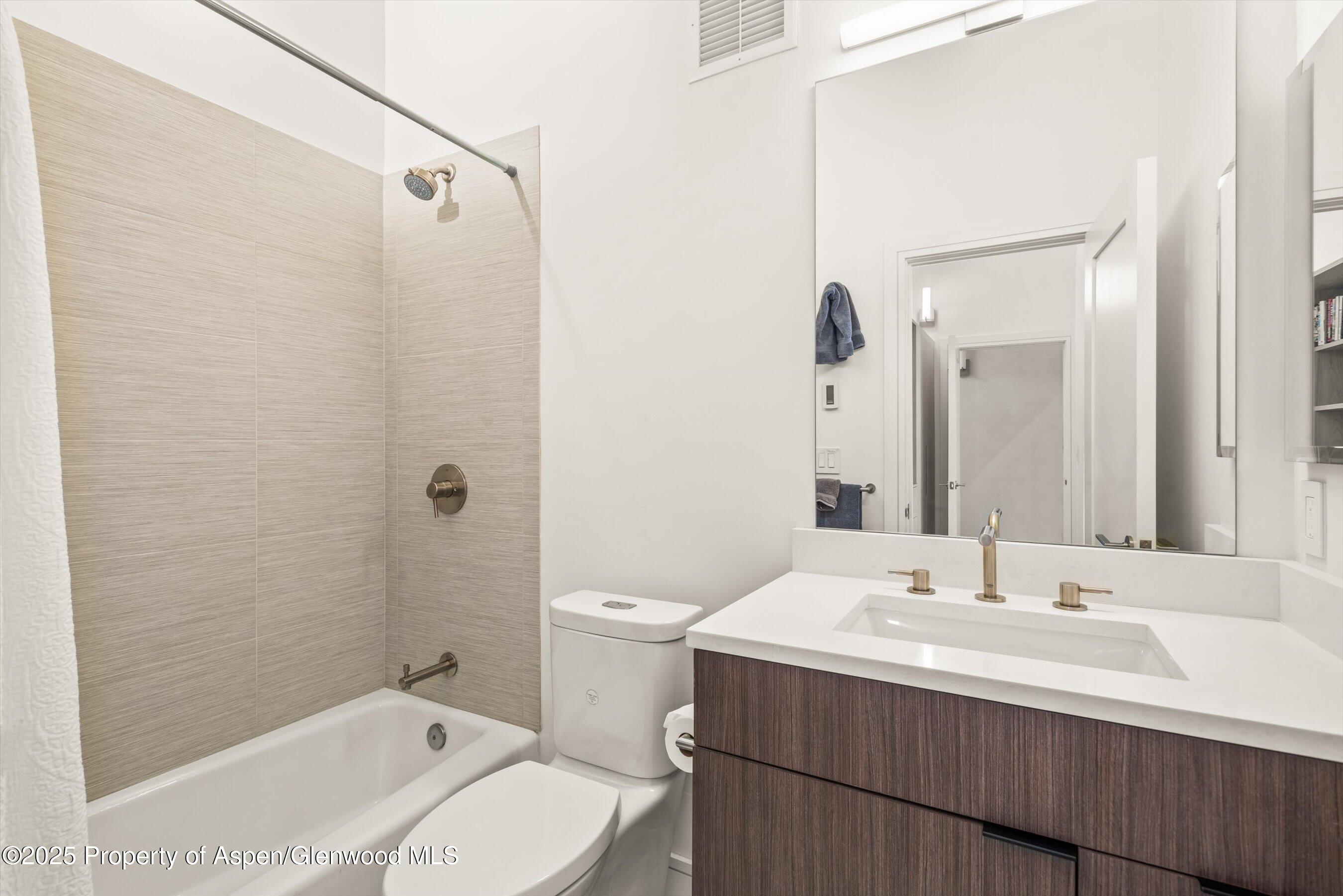 155 Lone Pine Road, Unit RIVER BLUFF #2 Aspen, CO 81611 - Photo 31 of 42 a bathroom with a sink a toilet and shower