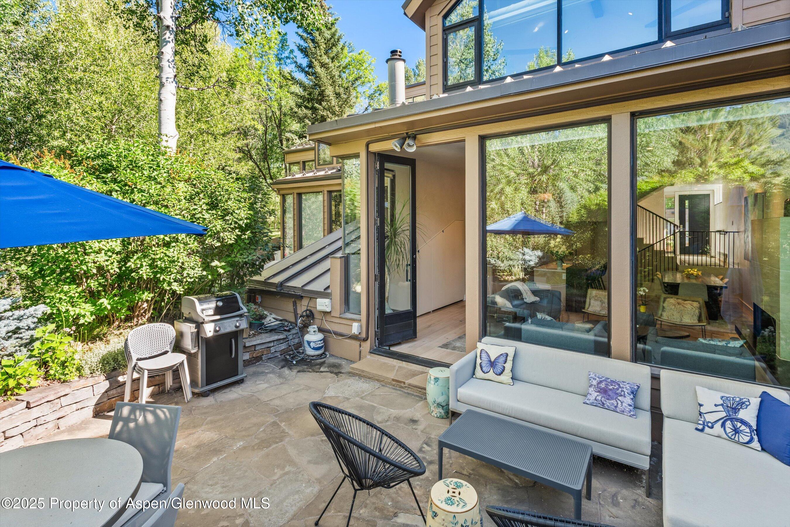 155 Lone Pine Road, Unit RIVER BLUFF #2 Aspen, CO 81611 - Photo 9 of 42 a outdoor living space with furniture and garden view