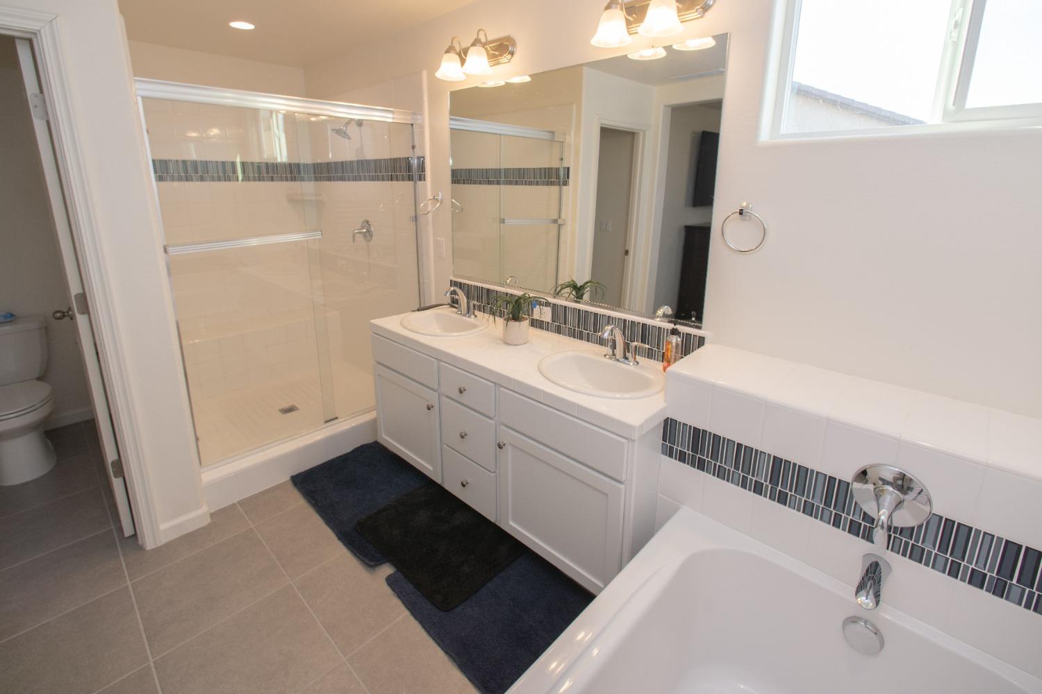 982 Moran Road West Madera, CA 93636 - Photo 8 of 9 a bathroom with a double vanity sink a mirror and a bathtub