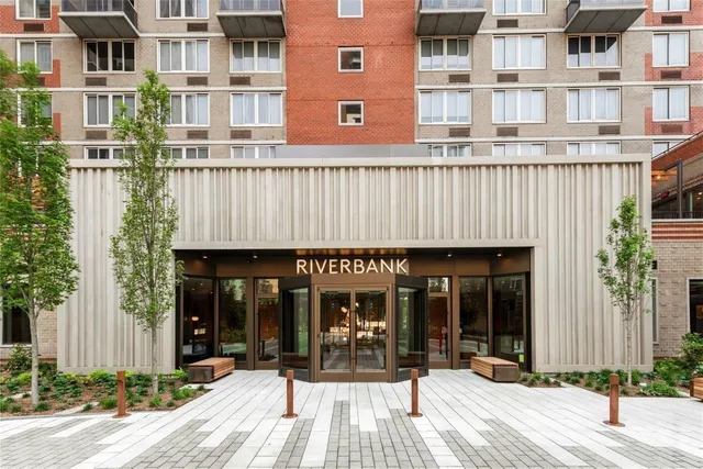 a front view of a building with glass door
