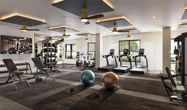 a view of a room with gym equipment
