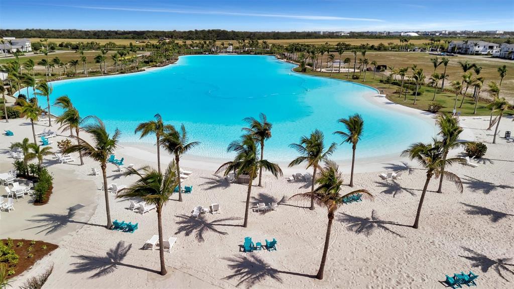 5939 Redbay Boulevard Bradenton, FL 34210 - Photo 50 of 61 an aerial view of a swimming pool with lawn chairs